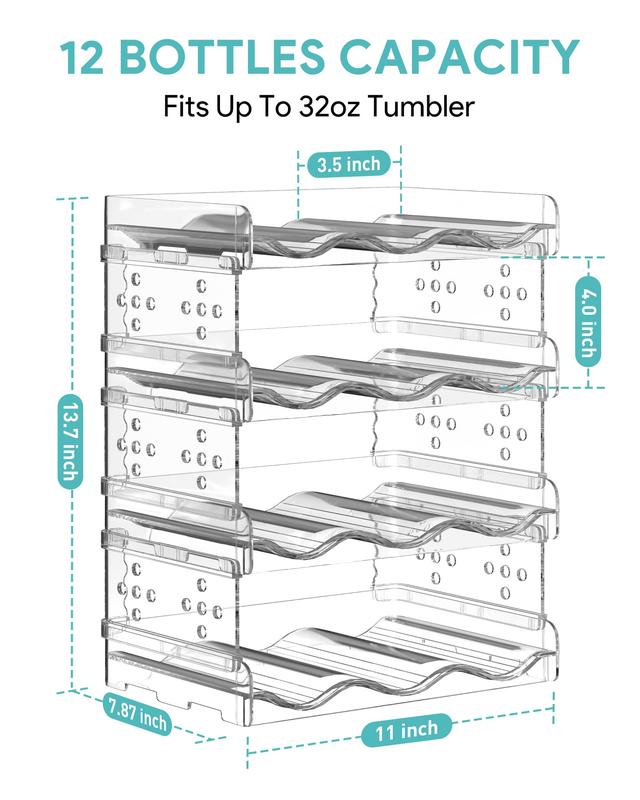 Water Bottle Organizer - 4 Pack Stackable Cup Organizer for Cabinet, Countertop, Pantry and Fridge, Free-Standing Tumbler Kitchen Storage Holder Rack