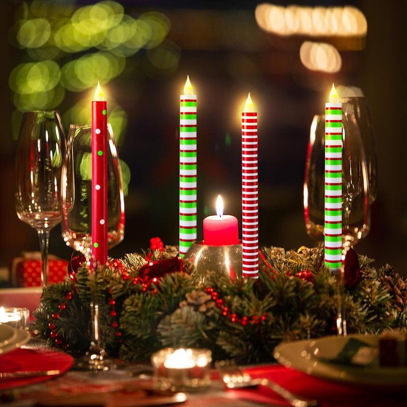 6 Pcs Christmas Flameless Taper Candles 10.6 Inch LED Christmas Candles Battery Operated Christmas Candlesticks Glitter Xmas Candlesticks for Party Holiday Celebrations Decor