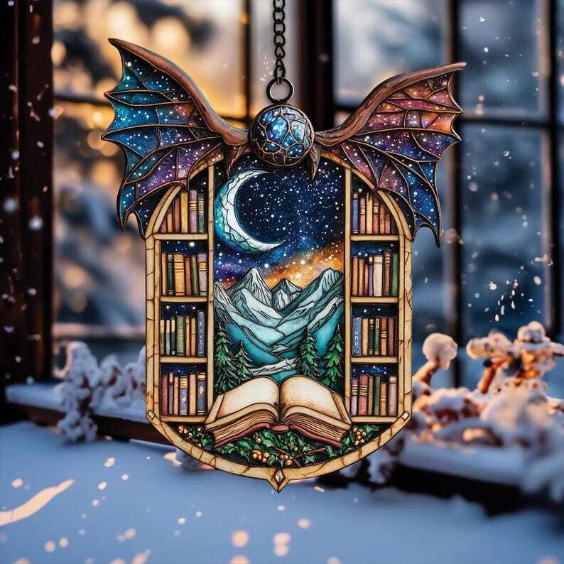 Personalzied Night Court Suncatcher Ornament, Fantasy Book Reader Gift, Acrylic Window Hanging for Book Lovers, Mini Bookshelf Decor