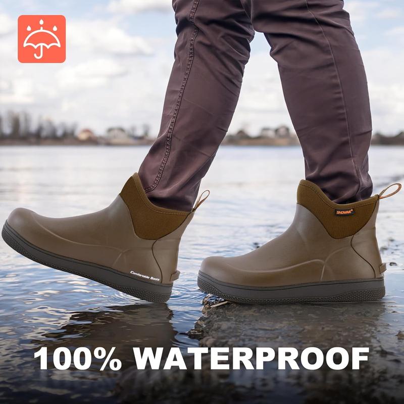 Men's Outdoor Rubber Boots Deck Boots Waterproof Ankle Rain Boots Saltwater Fishing Booties Non-slip