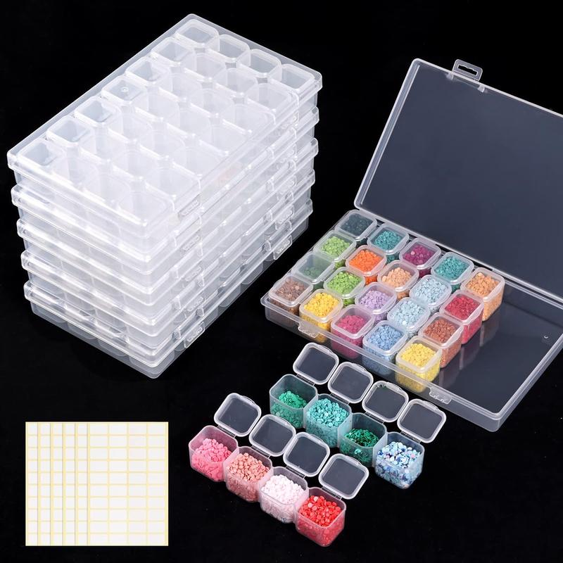 168 Slots Diamond Painting Storage Containers, 6pcs 28 Grids Clear Diamond Painting Accessories and Tools Boxes Bead Organizers Diamond Art Embroidery Storage with Label Stickers