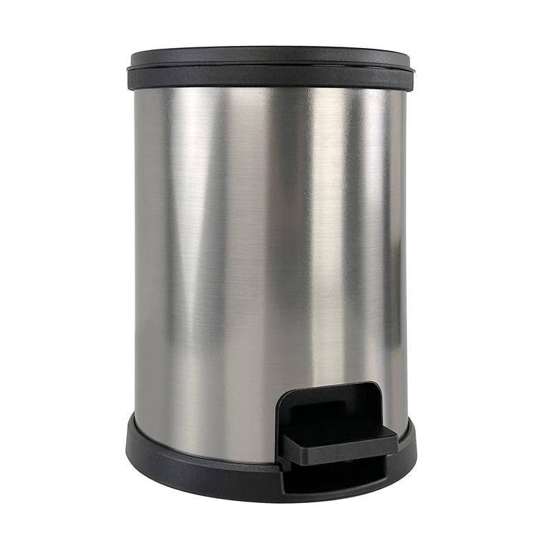 Mainstays 1.5 Gallon Trash Can, Plastic round Step Bathroom Trash Can, Silver No Brand Stainless Steel