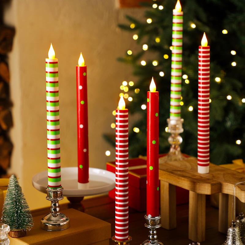 6 Pcs Christmas Flameless Taper Candles 10.6 Inch LED Christmas Candles Battery Operated Christmas Candlesticks Glitter Xmas Candlesticks for Party Holiday Celebrations Decor