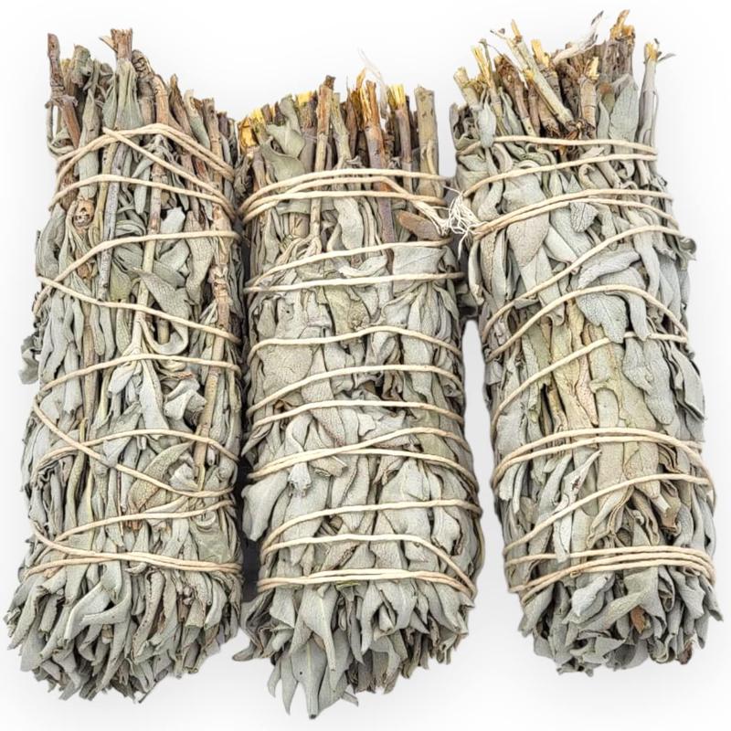 (Pack of 3)- Yerbero - Premium 5 Inches Long California White Sage |Super Thick 2 Inches Width | 3 Hand Tied Wands - Smudging Kit for Home Cleansing, Meditation, Relaxation, Peace, Love, Purifying.