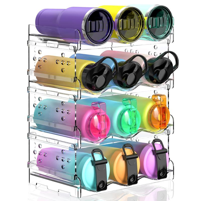 Water Bottle Organizer - 4 Pack Stackable Cup Organizer for Cabinet, Countertop, Pantry and Fridge, Free-Standing Tumbler Kitchen Storage Holder Rack