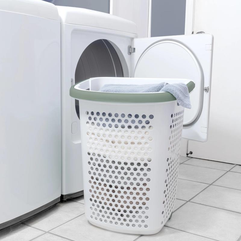 2 Bushel Rolling Plastic Laundry Hamper with Pop-up Handle, White, 2 Pack Organiser