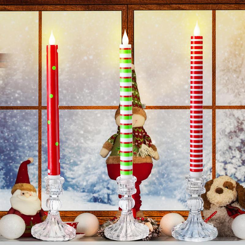 6 Pcs Christmas Flameless Taper Candles 10.6 Inch LED Christmas Candles Battery Operated Christmas Candlesticks Glitter Xmas Candlesticks for Party Holiday Celebrations Decor