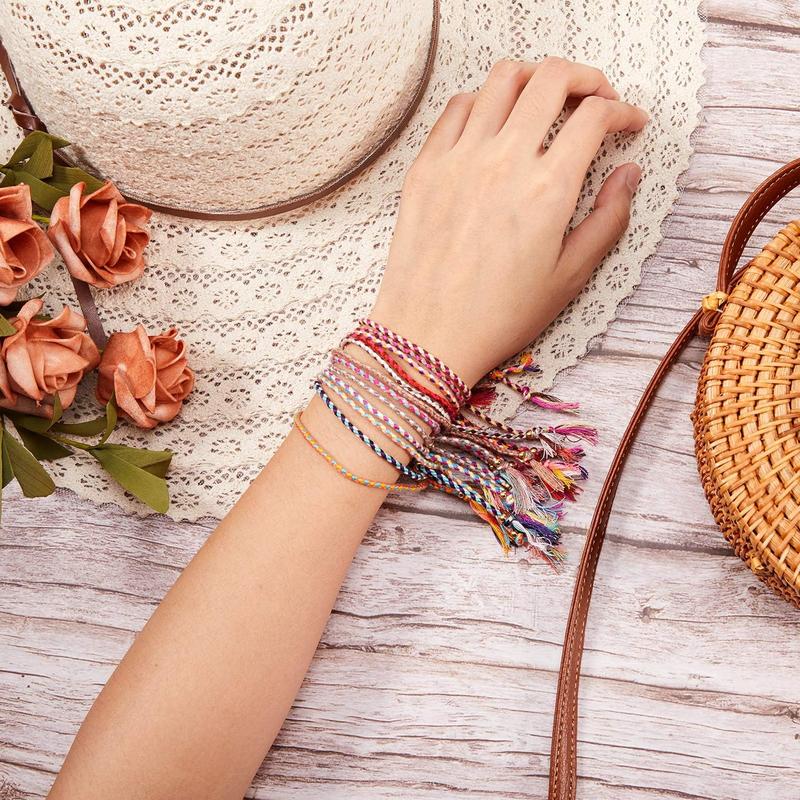 28 Count Woven Wrap Friendship Bracelets Handmade Braided Friendship Bracelet Adjustable Colorful Beaded Bracelet