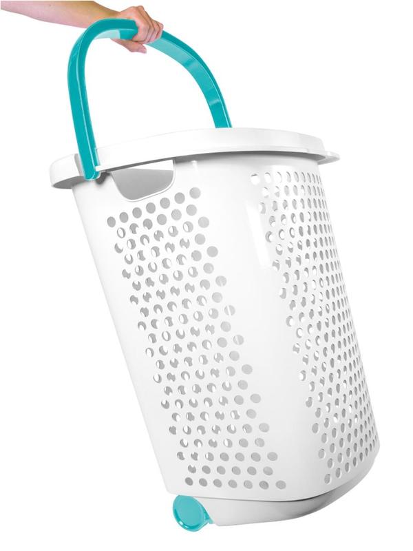 2 Bushel Rolling Plastic Laundry Hamper with Pop-up Handle, White, 2 Pack Organiser