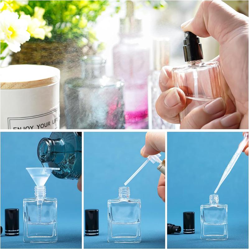 12 count Clear Refillable Perfume Bottle 15ml Portable Square Empty Glass Perfume Atomizer Bottle For Travel Dispenser Room