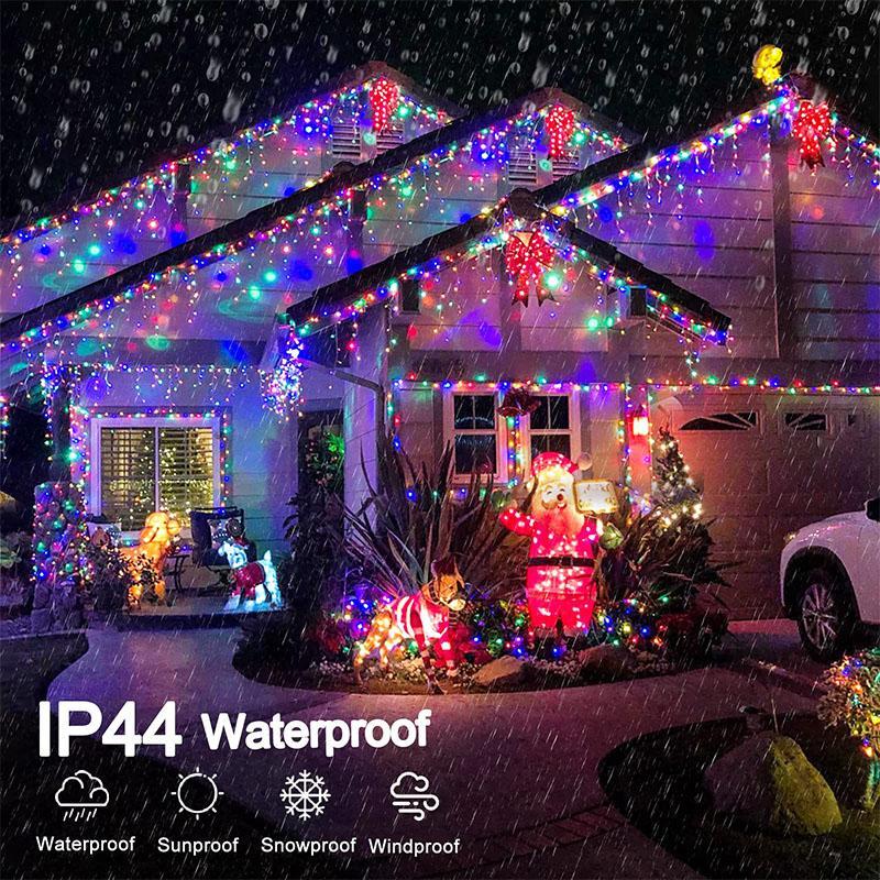 Outdoor Christmas Light, Rechargeable Decorative Light with 8 Modes, Waterproof LED String Light for House Holiday Decor Wedding