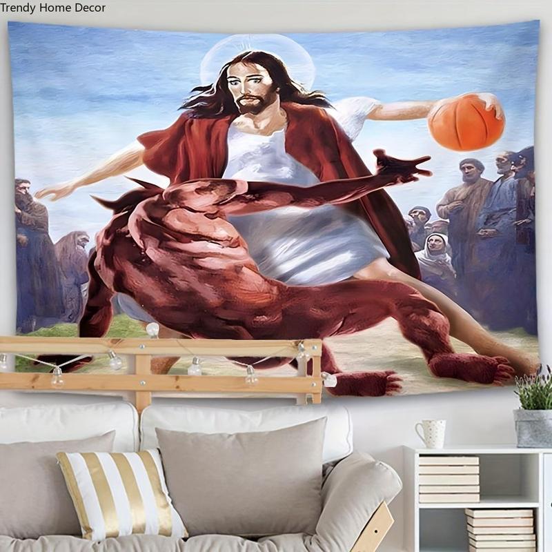 Christmas 2024 Ornament - Basketball Themed Tapestry, Woven Indoor Wall Hanging with 100% Polyester Cover Material, Tapestry for Living Room - Transverse Orientation with Unique Other Patterns Design Decor