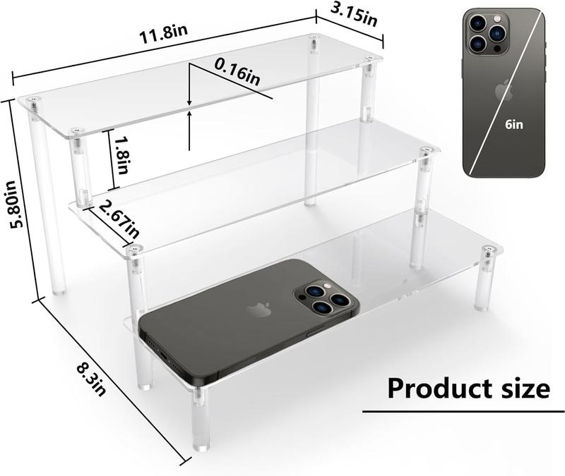 Acrylic Riser,Clear Display Risers Stand Perfume Organizer Cologne Acrylic Shelves 3 Tiered Cupcake Shelf for Amiibo Funko POP Figures Food Desserts Holder Collection Cosmetic Vendor Product