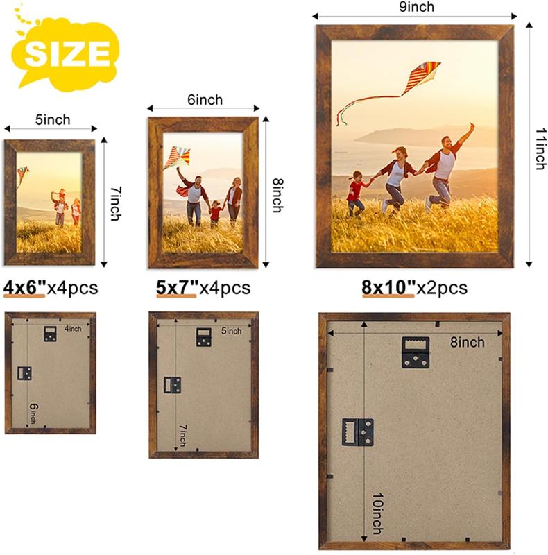 10 Pack Picture Frames, Picture Frames Collage Wall Decor, Gallery Wall Frame Set for Wall Mounting, Multi Sizes Including 8x10, 5x7, 4x6  Photo Frames