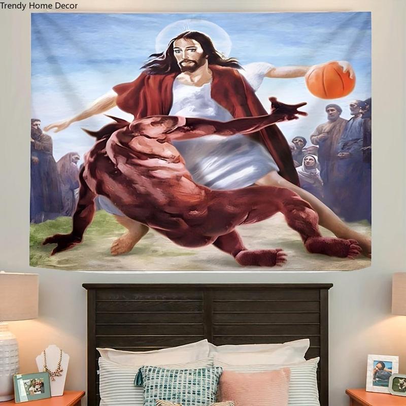 Christmas 2024 Ornament - Basketball Themed Tapestry, Woven Indoor Wall Hanging with 100% Polyester Cover Material, Tapestry for Living Room - Transverse Orientation with Unique Other Patterns Design Decor