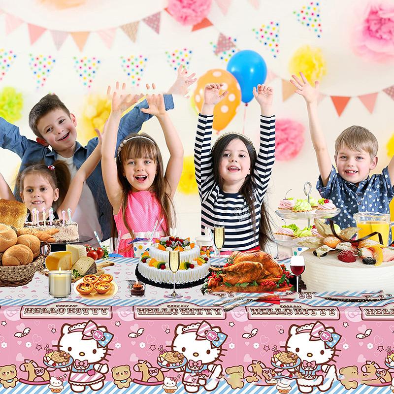 Cute Sanrio Hello Kitty Birthday Party Supply Cake Tablecloth Flag Decoration Disposable Tableware Kids Gifts Party