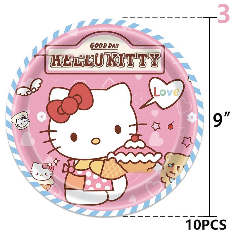 Cute Sanrio Hello Kitty Birthday Party Supply Cake Tablecloth Flag Decoration Disposable Tableware Kids Gifts Party