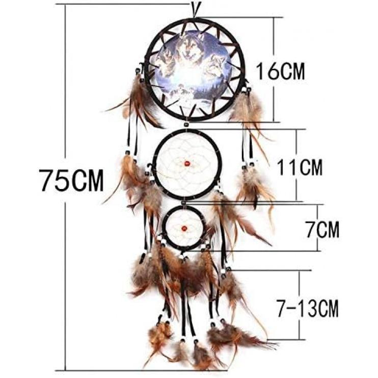 Handmade Wolf Dream Catcher Wind Chimes Indian Style Feather Pendant Ornament Car Hanging Dreamcatcher Gift turtle dreamcatcher Decor Decoration Wood Circle