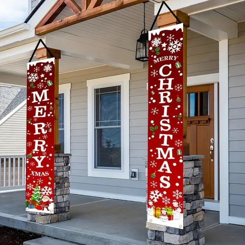 Christmas Themed Door Banner, 2 Counts set Merry Christmas Door Hanging Banner, Outdoor & Indoor Decoration for Front Porch, Patio, Garage & Home