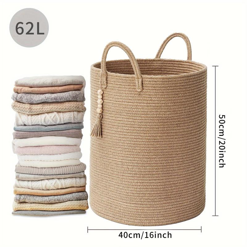 Boho Style Woven Clothes Storage Basket, 1 Count Large Capacity Storage Basket with Handle, Storage Organizer, Home Organizer for Living Room, Bedroom, Laundry Room