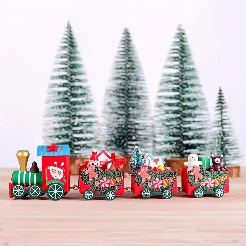 Wooden Christmas Train Decoration, 1 Count Christmas Train Ornament, Desktop Decoration for Home Party Festival, Christmas Decoration Supplies