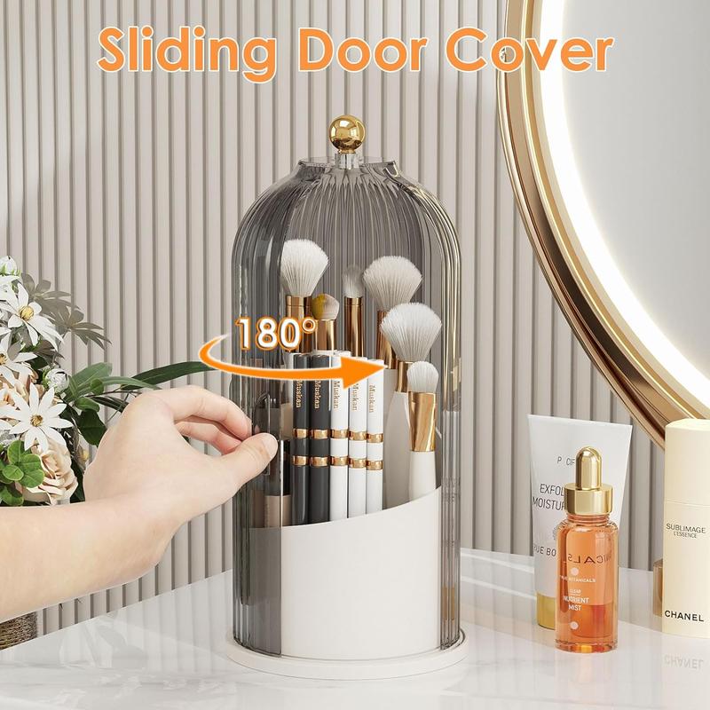 Makeup Brush Holder with Lid Cosmetic Organizer 360 Rotating Makeup Brushes Storage