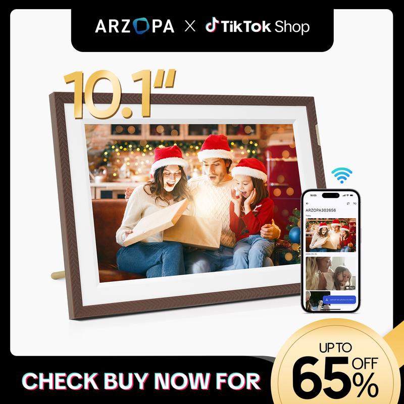 ARZOPA Digital Picture Frames 10.1 Inch Classic CD Record Design Smart WiFi Digital Photo Frames 32GB with 1280x800 IPS Touch Screen Gift for Friends and Family Auto-Rotate and Slideshow Display Both Photos and Videos, Christmas Gift New Year Gift