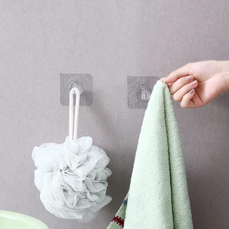 Transparent Self Adhesive Hooks, 10pcs  Strong Sticky Hooks, Key Storage Hanger for Kitchen Bathroom Door Wall