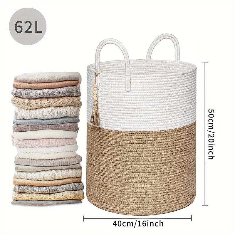 Boho Style Woven Clothes Storage Basket, 1 Count Large Capacity Storage Basket with Handle, Storage Organizer, Home Organizer for Living Room, Bedroom, Laundry Room