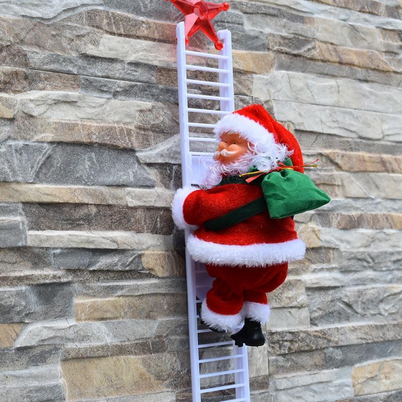 Santa Claus Design Christmas Decoration, 1 Count Battery Powered Climbing Ladder Santa Claus with LED Light, Music, Creative Christmas Ornament (without Battery)