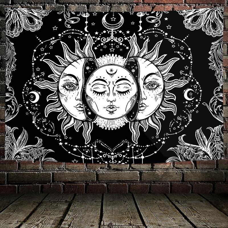 Bohemian Retro Sun Moon Tapestry, 1 Count Hippie Style Wall Hanging Blanket, Wall Hanging for Living Room Bedroom Office Decor