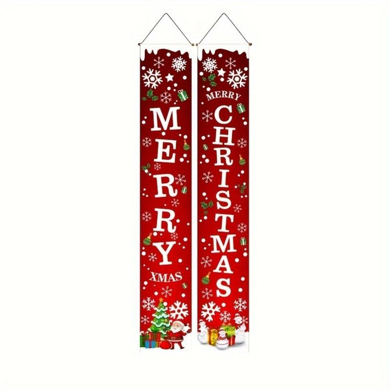 Christmas Themed Door Banner, 2 Counts set Merry Christmas Door Hanging Banner, Outdoor & Indoor Decoration for Front Porch, Patio, Garage & Home