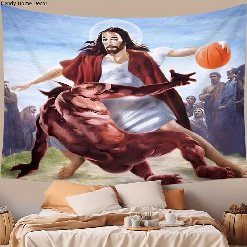 Christmas 2024 Ornament - Basketball Themed Tapestry, Woven Indoor Wall Hanging with 100% Polyester Cover Material, Tapestry for Living Room - Transverse Orientation with Unique Other Patterns Design Decor