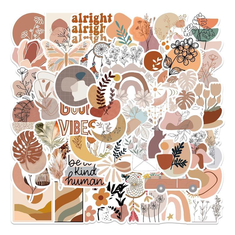 Bohemian Style Series Graffiti Sticker, 50pcs Set Waterproof Self Adhesive Decor Paper, Decor Decals for DIY Gift Greeting Card Phone, Simple Ornaments