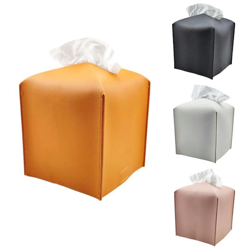 PU Leather Square Tissue Box Cover, 1 Count Square Tissue Case, Decorative Organizer for Tabletop, Bathroom, Car, Office