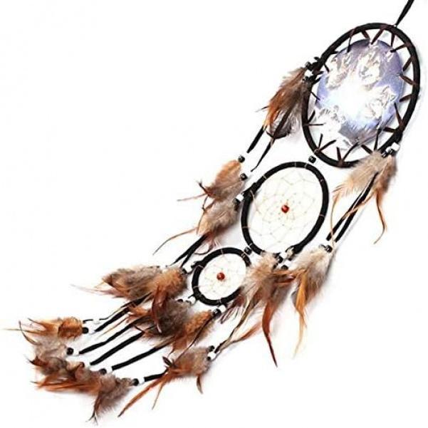 Handmade Wolf Dream Catcher Wind Chimes Indian Style Feather Pendant Ornament Car Hanging Dreamcatcher Gift turtle dreamcatcher Decor Decoration Wood Circle