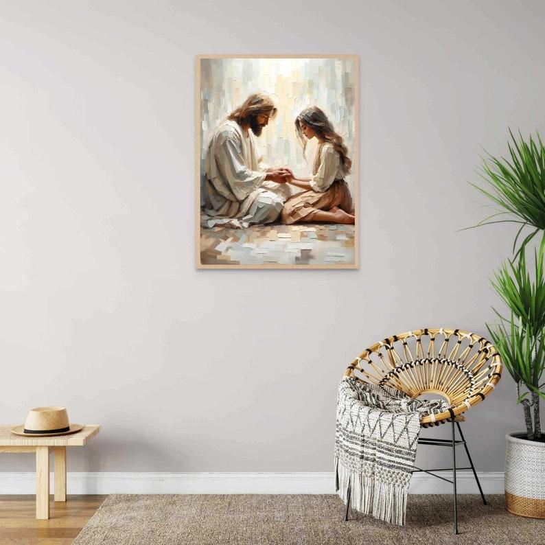 Comfort in Him, Modern Christian Art, Jesus and Her, Jesus Portrait, LDS Art, Bible Wall Art, Printable Art, Jesus and Woman Holding Hands BYIVN