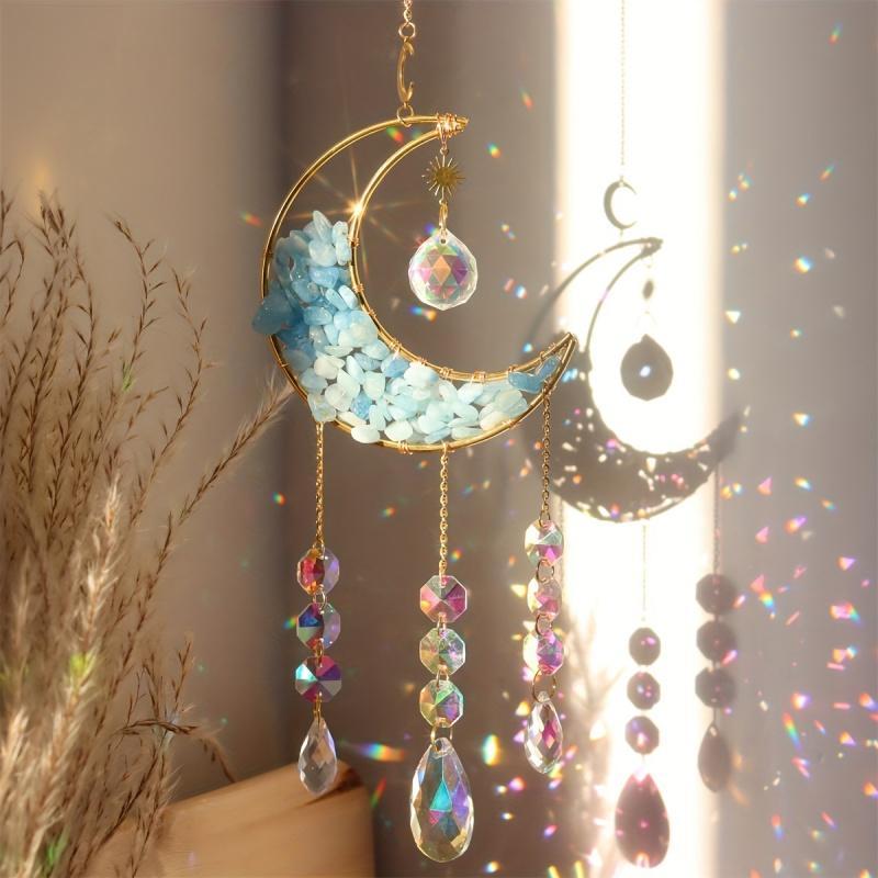 Crystal Sun Catcher, 1 Count Colorful Moon Design Hanging Ornament, Hanging Decor for Home Living Room Bedroom, Home Decor, Room Decor