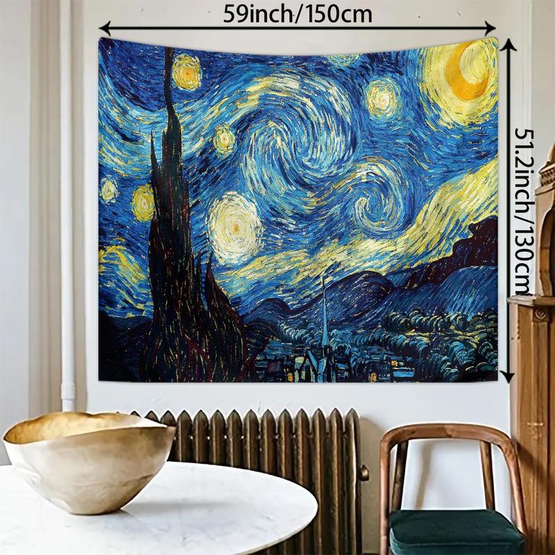 Van Gogh Starry Night Pattern Oil Painting Tapestry, 1 Count Retro Home Decor Tapestry, Wall Hanging Decor for Home Living Room Bedroom