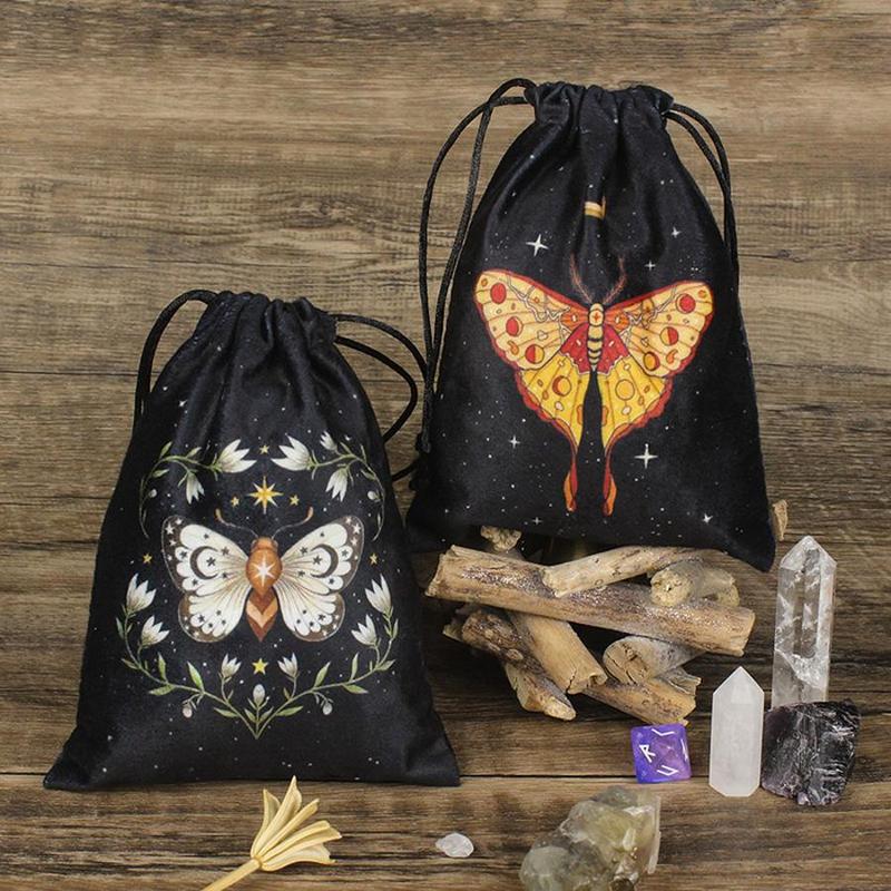 Velvet Tarot Bag, 1 Count Exquisite Butterfly Printed Dice Tarot Card Bag, Multifunctional Bag for Home Dormitory Office School, Festival  Decor