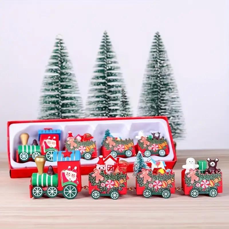 Wooden Christmas Train Decoration, 1 Count Christmas Train Ornament, Desktop Decoration for Home Party Festival, Christmas Decoration Supplies