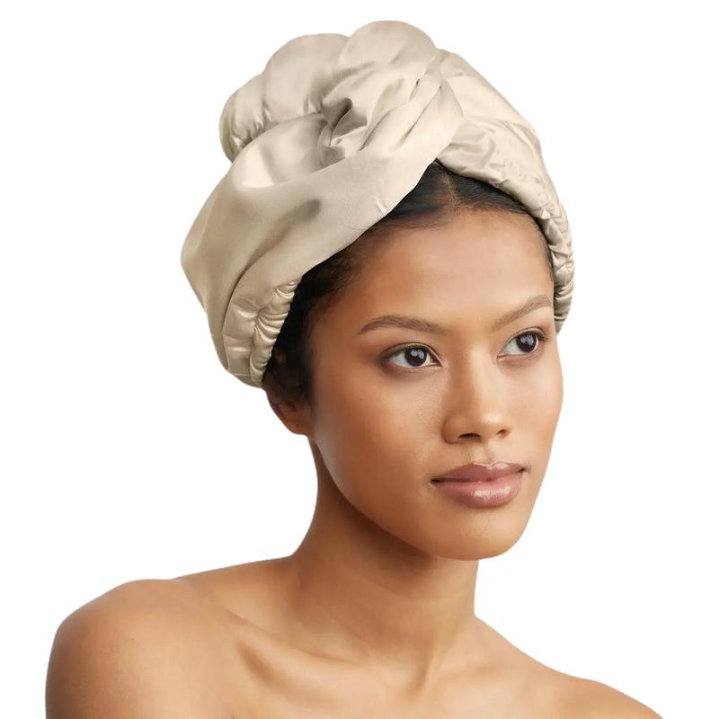 Satin-Wrapped Hair Towel - Champagne