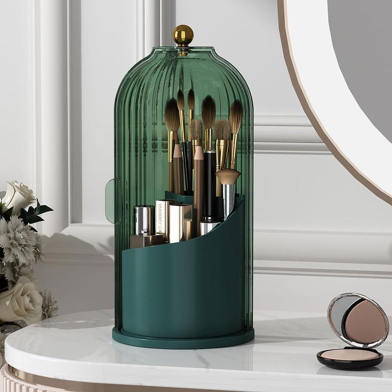 Makeup Brush Holder with Lid Cosmetic Organizer 360 Rotating Makeup Brushes Storage