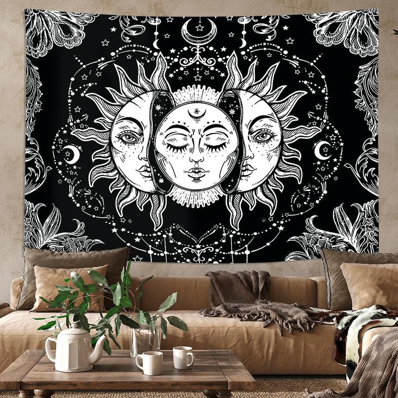 Bohemian Retro Sun Moon Tapestry, 1 Count Hippie Style Wall Hanging Blanket, Wall Hanging for Living Room Bedroom Office Decor