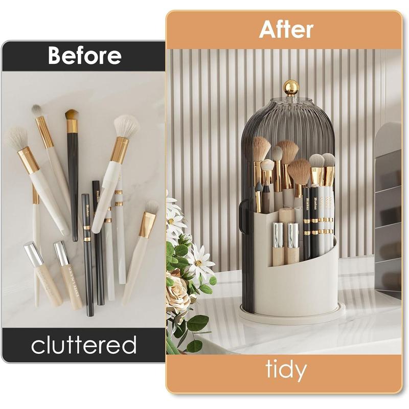 Makeup Brush Holder with Lid Cosmetic Organizer 360 Rotating Makeup Brushes Storage