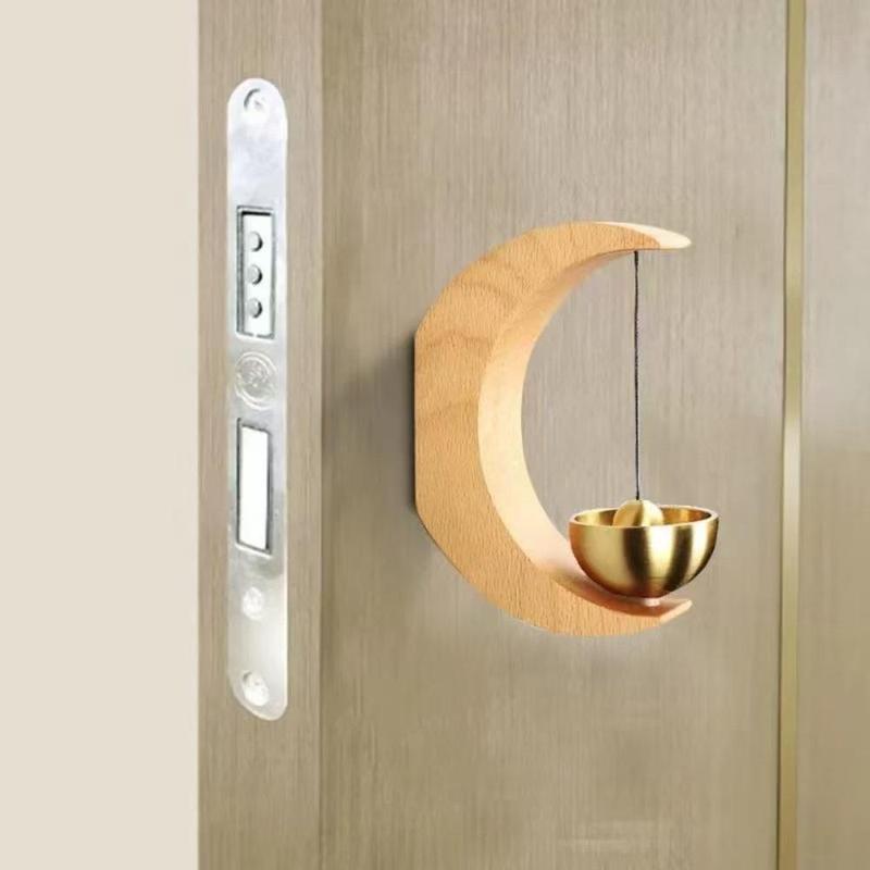 Wooden Crescent Moon Design Door Hanging Bell, 1 Count Magnetic Door Hanging Bell, Home Decor for Living Room Bedroom Office