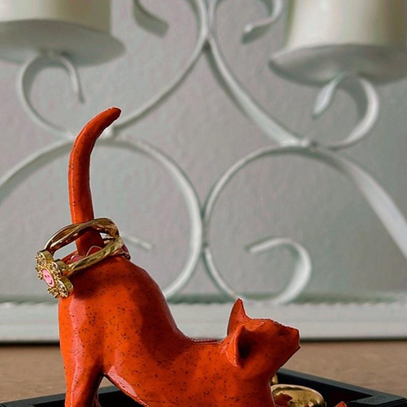 3D Printed Cat Ring Holder with Cat Bed Ring Dish - Engagement Gift Personalized Ring Holder for Her Organiser Lightweight