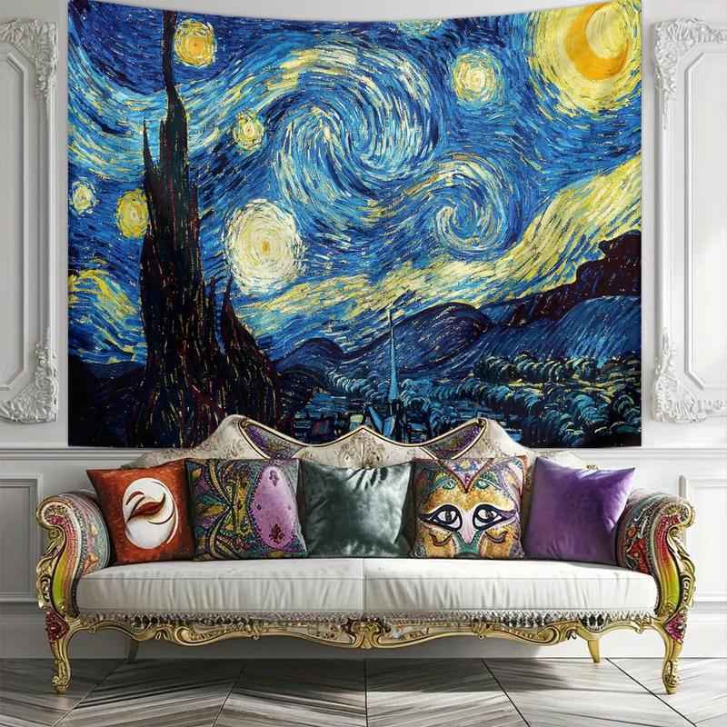 Van Gogh Starry Night Pattern Oil Painting Tapestry, 1 Count Retro Home Decor Tapestry, Wall Hanging Decor for Home Living Room Bedroom