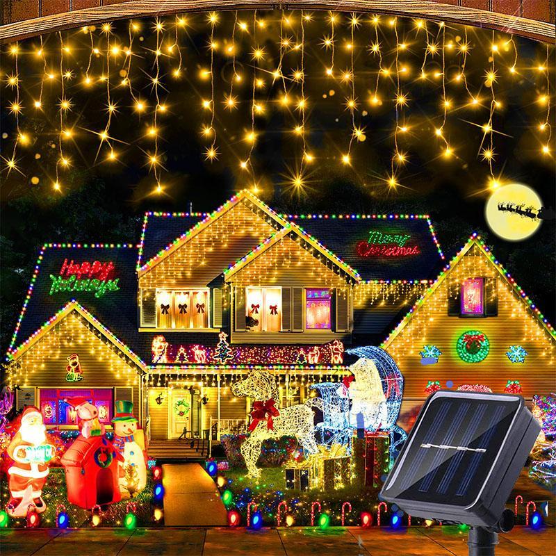 Outdoor Christmas Light, Rechargeable Decorative Light with 8 Modes, Waterproof LED String Light for House Holiday Decor Wedding