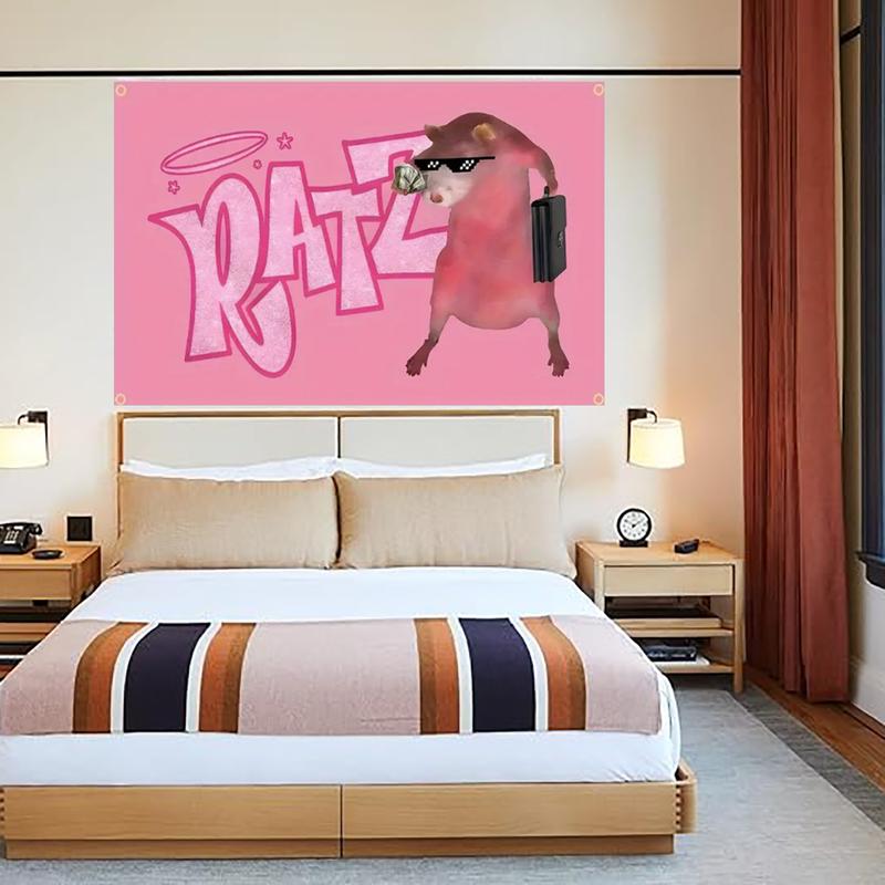 DATZ Pink Rat Funny Flag 3 x 5 ft, Funny Poster with 4 Brass Grommets, Indoor College Dorm Party Tapestry